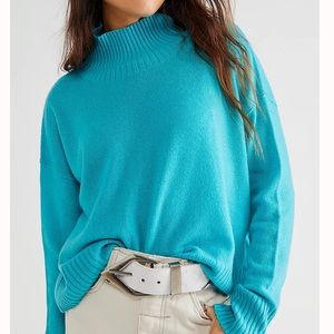 New Free People Cashmere Poppy XS Blue Turquoise Super Soft Turtleneck Sweater